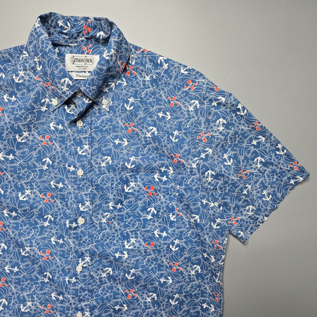 Gitman Bros Vintage -Anchors Nautical Printed Shirt (Category: Formal Shirts) located in Malabon City. Submitted by buynflex (Listing ID 1351192071, Image 3). Description: Gitman Bros Vintage -Anchors Nautical Printed Shirt Size Medium Measurements: W 22 x L 29.