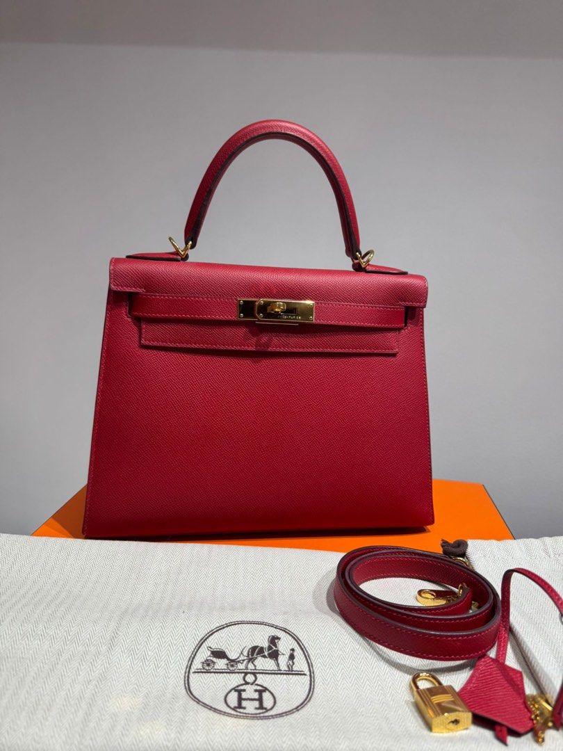 Hermes Kelly 28 (Category: Luxury Bags & Wallets) located in Quezon City. Submitted by luxurybrokerph (Listing ID 1351231413, Image 1). Description: Seals on 4 foot stud and on turn lock plate X stamp Rouge cassaque GHW complete set open for layaway.