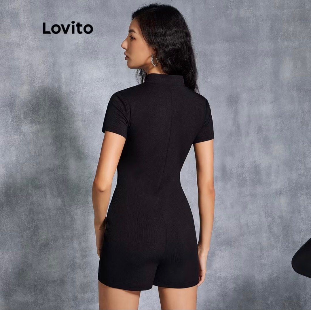 Lovito Romper Ribbed zipper short sleeve (Category: Rompers) located in Manila. Submitted by liiiightt (Listing ID 1351168664, Image 2). Description: Preloved Lovito Size small.