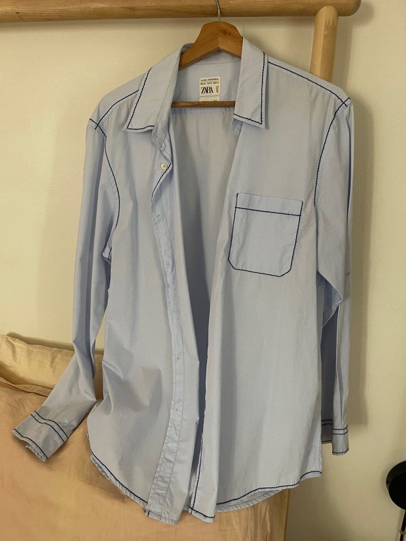 Original Zara Blue Shirt Large (Category: Formal Shirts) located in Manila. Submitted by mythiftstore (Listing ID 1351110904, Image 1). Description: Zara Man True size Large slimfit Buyer sagot ng shipping .