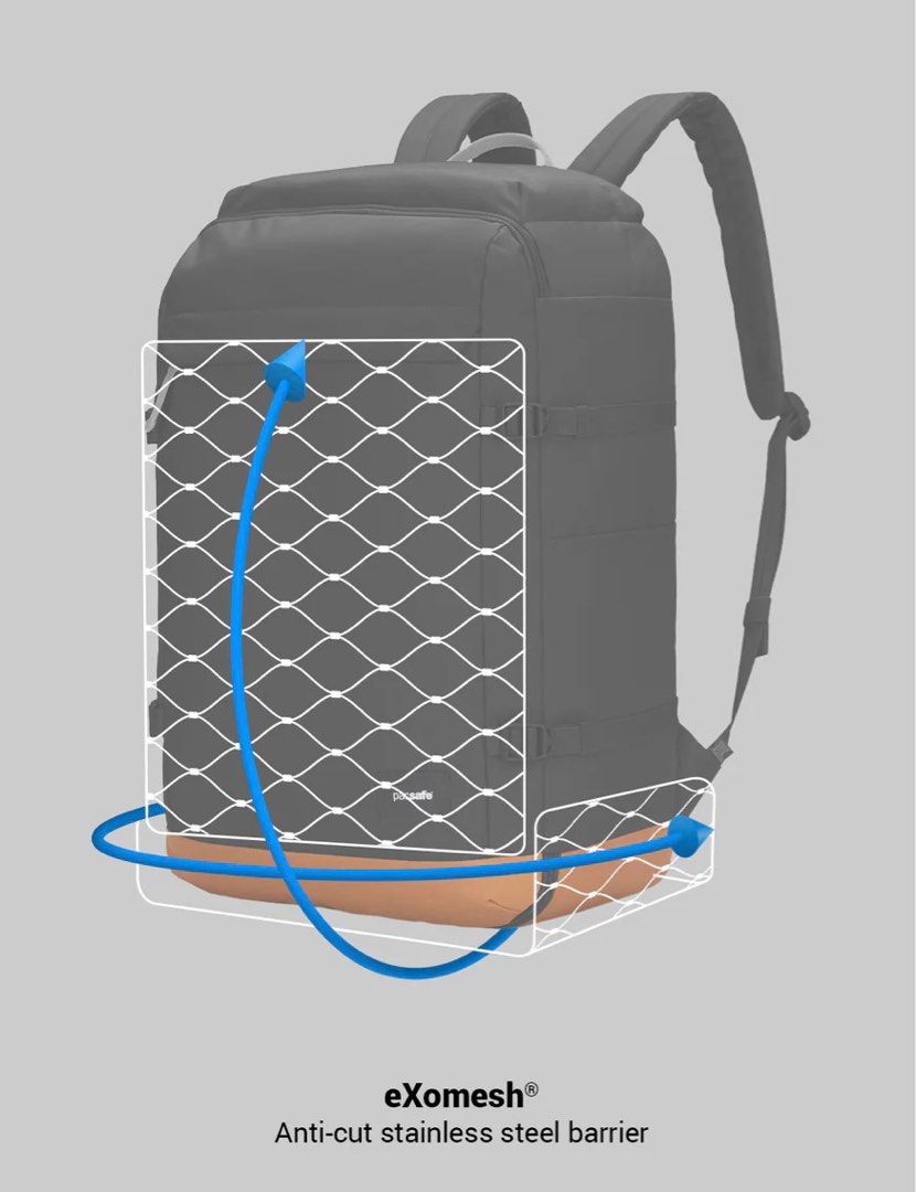 Pacsafe Backpack (Category: Backpacks) located in Quezon City. Submitted by derkmann168 (Listing ID 1349724602, Image 3). Description: Pacsafe Go Backpack 44L Condition: Like New (used once only) Travel backpack with security safety features Perfect for carryon and packs alot for a week of travel. Features * Made with recycled PET * PFC-free water repellent shell fabric * Carry-on friendly, complies with most international airline carry-on size r