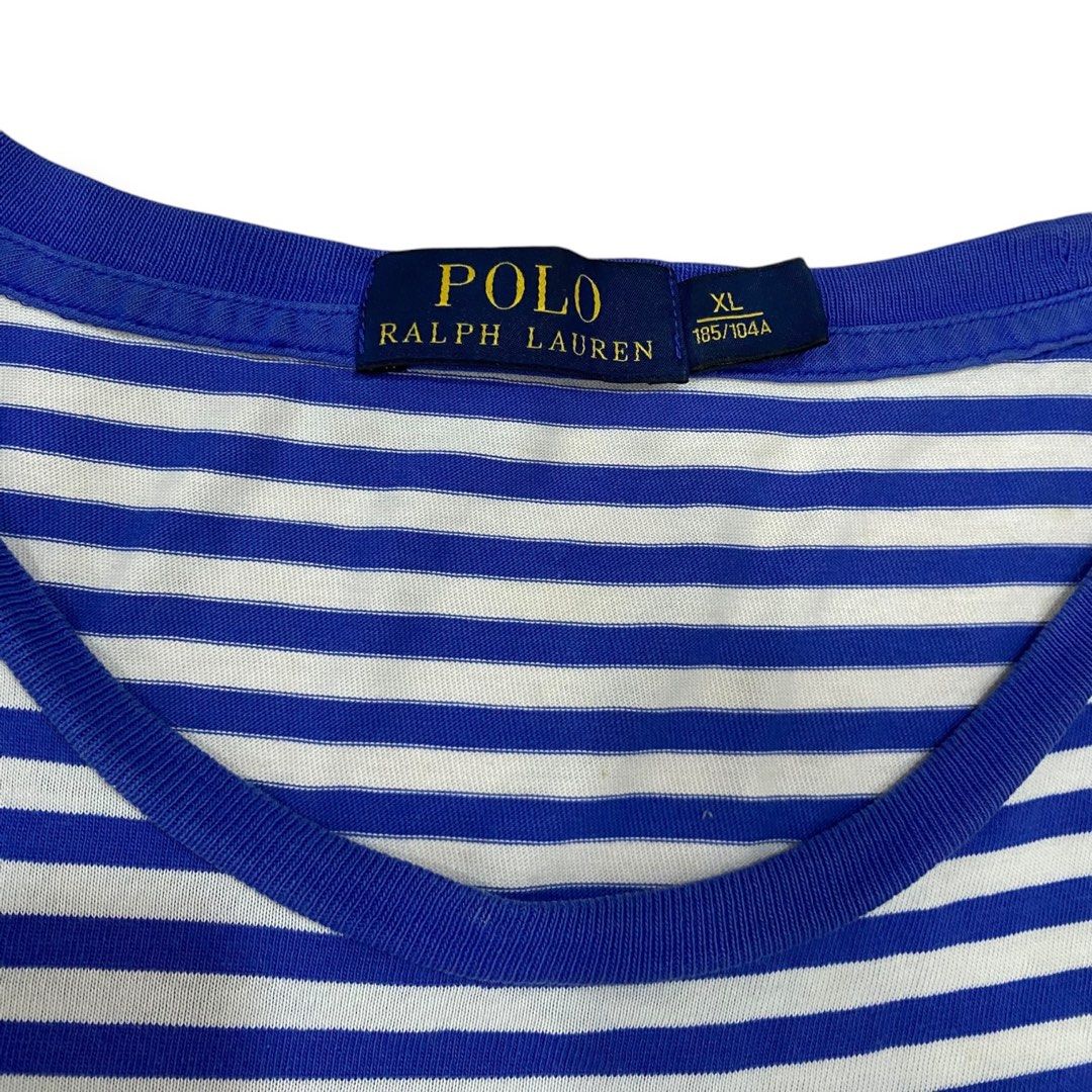 RALPHLAUREN STRIPE TSHIRT (Category: Tshirts & Polo Shirts ) located in Cagayan de Oro. Submitted by _tstudiooo (Listing ID 1351214286, Image 3). Description: Size: XL W24 L28 Issue: neckline (fixable) Color 10/10 Condition 10/10.