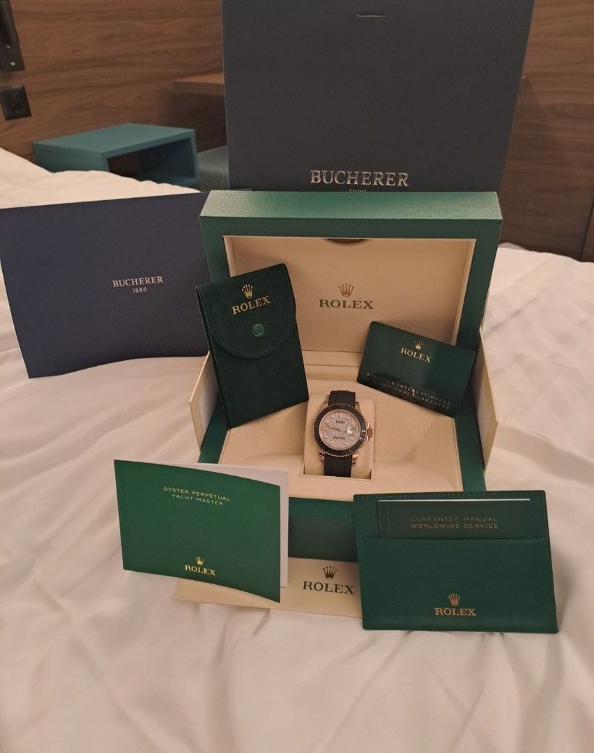 Rolex Yacht-Master Rose Gold Factory Diamond Paved 126655 (Category: Watches) located in Singapore. Submitted by tantan2929 (Listing ID 1266231660, Image 2). Description: Price DROP!!!!!! Rolex Yacht-Master Rose Gold Factory Diamond Paved 40mm Ref: 126655 Diamond paved watch with 520 Diamond represents (I Love You) Dated : 070922 Only Worn back from Oversea Full Box, Card ,Rolex Green label logo, Manuel ,Oversea Reciept. Note : Reciept able to sh