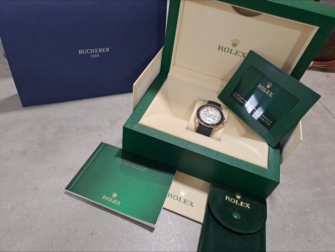 Rolex Yacht-Master Rose Gold Factory Diamond Paved 126655 (Category: Watches) located in Singapore. Submitted by tantan2929 (Listing ID 1266231660, Image 3). Description: Price DROP!!!!!! Rolex Yacht-Master Rose Gold Factory Diamond Paved 40mm Ref: 126655 Diamond paved watch with 520 Diamond represents (I Love You) Dated : 070922 Only Worn back from Oversea Full Box, Card ,Rolex Green label logo, Manuel ,Oversea Reciept. Note : Reciept able to sh