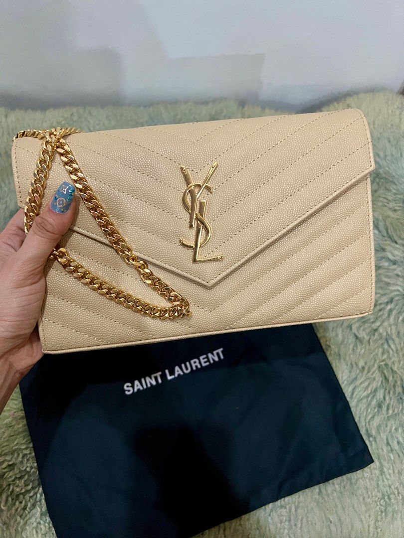 YSL Beige Sling Bag (Category: Luxury Bags & Wallets) located in Cavite. Submitted by ymer09 (Listing ID 1351085616, Image 1). Description: like new, Japan Source Payment First meet up around Tanza Cavite J&T lalamove + sf MOP- BDO and palawan .