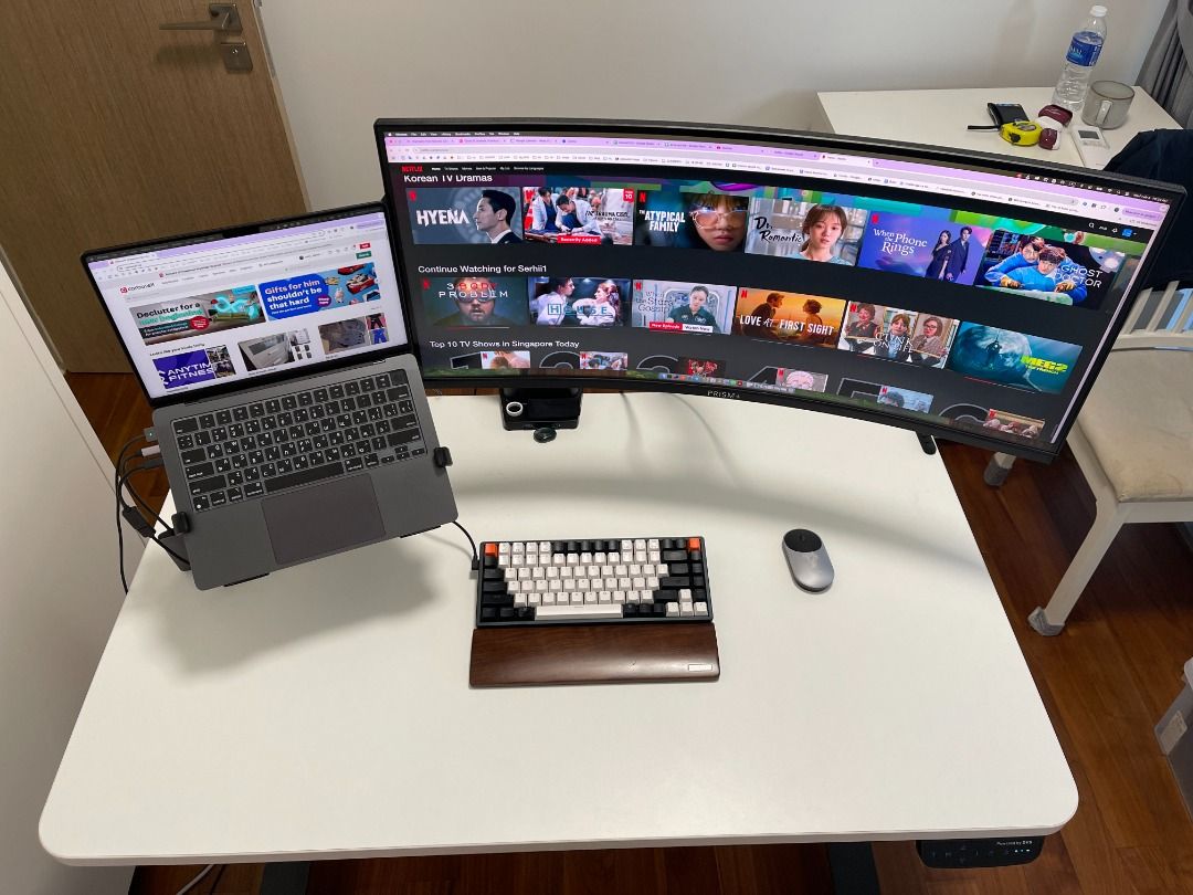 Adjustable table Standing Desk + 2 arms monitor stand + laptop holder ...