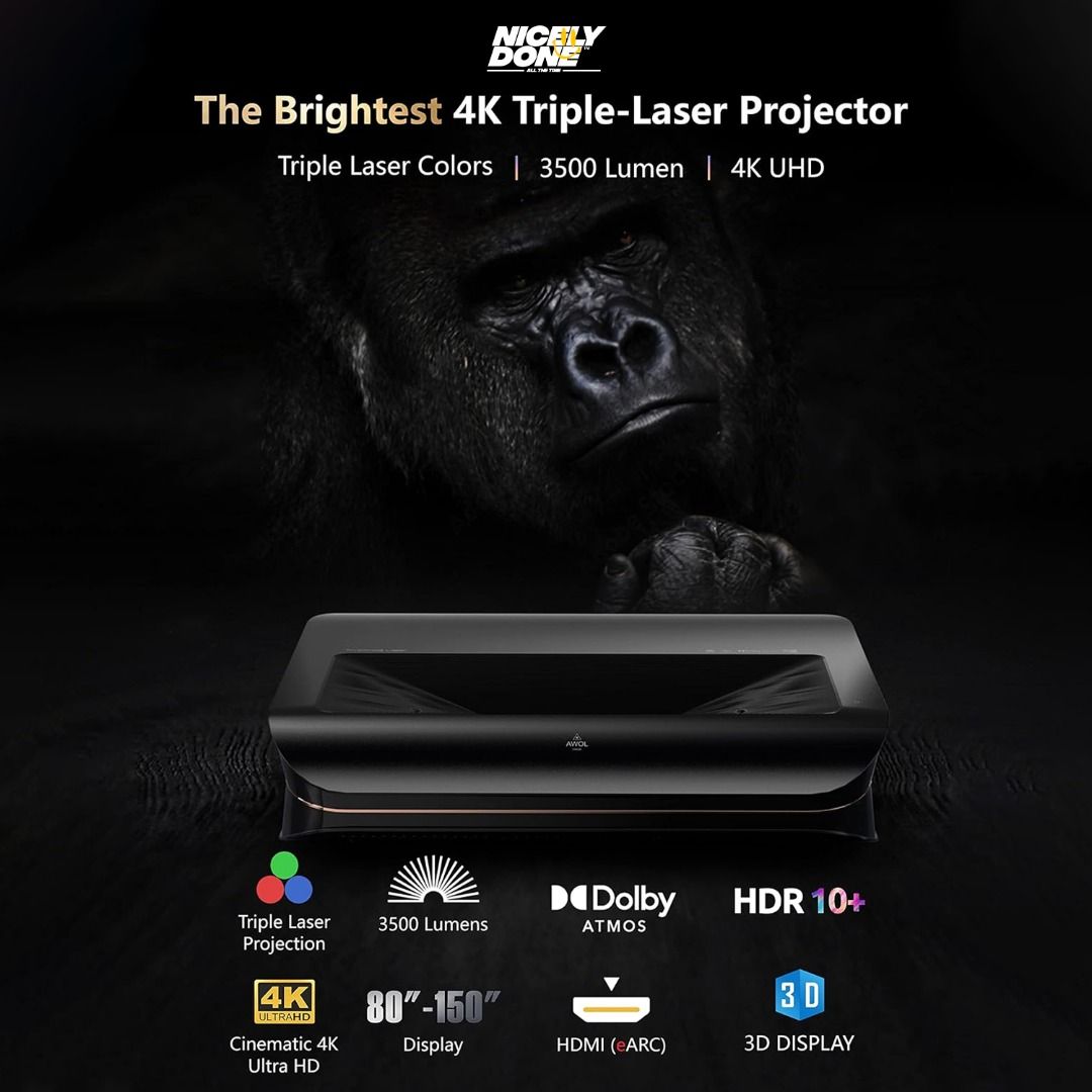 AWOL 4K 3D Triple Laser Projector LTV-3500 Pro (Category: Projectors) located in Makati City. Submitted by nicelydonemla168 (Listing ID 1351323170, Image 1). Description: Want to get the best from the rest? Get the AWOL 4K 3D Triple Laser Projector LTV-3500 Pro and the most adaptable 4K 3D RGB Projector! 🎮🎥 💡 Why You’ll Love It: ✅ Triple Laser Colors: Vibrant, true-to-life hues that bring every scene to life. ✅ Ultra-Bright 3500 Lumens: Clear 