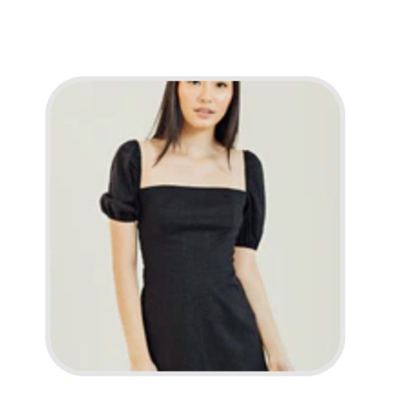 Black Square Neck Puff Sleeve Mini Dress (Category: Dresses) located in Pagbilao. Submitted by ajmm_29 (Listing ID 1351344400, Image 2). Description: Original Price: PHP 1,699 Condition: Brand new. No flaws. Material: Linen Description and Fit: Made of soft linen, this midi dress features a simple square neckline and puffed short sleeves. Ruched in front and smocked at the back for a soft but dainty look. Comes with a back zip closure. Color: Bla