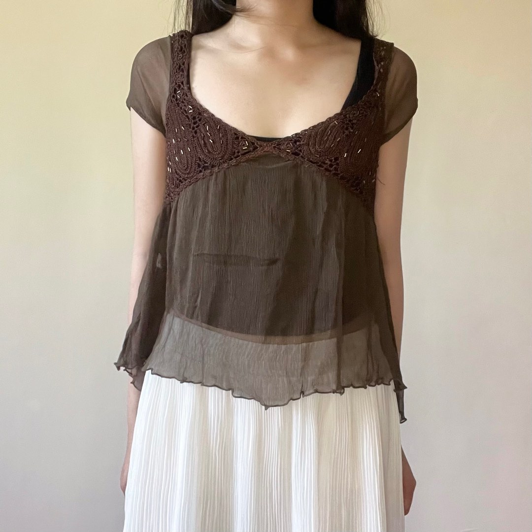 KatieJ Chloe Sheer Long Sleeve Top, Cottage Stripe main image 1