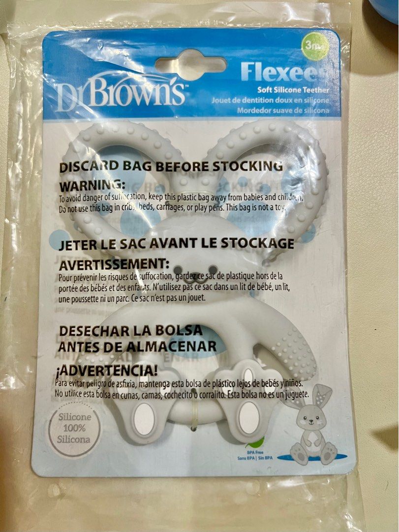 Dr Brown’s Teether Soft Silicone Long Limbed Bunny Gray (Category: Soothers & Pacifiers) located in Pasig City. Submitted by fabfabfinds (Listing ID 1351305696, Image 2). Description: Get baby’s whole mouth moving against teething pain with Dr. Brown’s™ Flexees™ Bunny Silicone Teether for babies. Help baby work out pain and discomfort during teething with the bitable, chewable Flexees Teether, made of soft and durable 100% silicone. This ergonomi