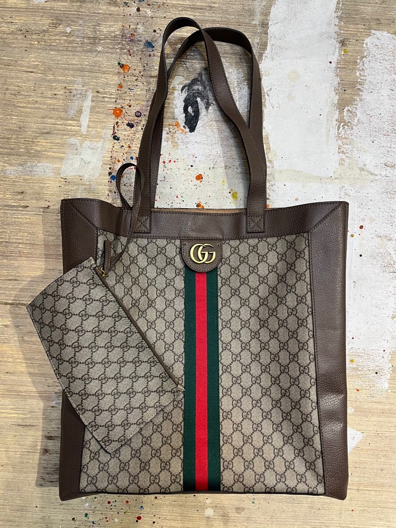 Gucci Men Gg Supreme Fabric And Leather Ophidia Shopping Bag