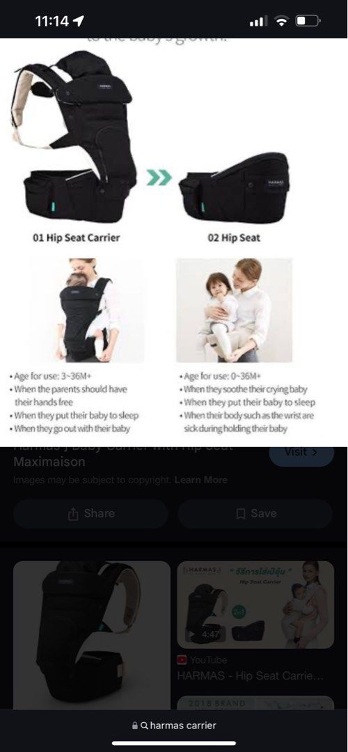 Harmas Organic content standard (Category: Carriers & Slings) located in Cainta. Submitted by 4k.clothing (Listing ID 1351276950, Image 3). Description: 0/36monts + Safe Cotton Removable hip seat .