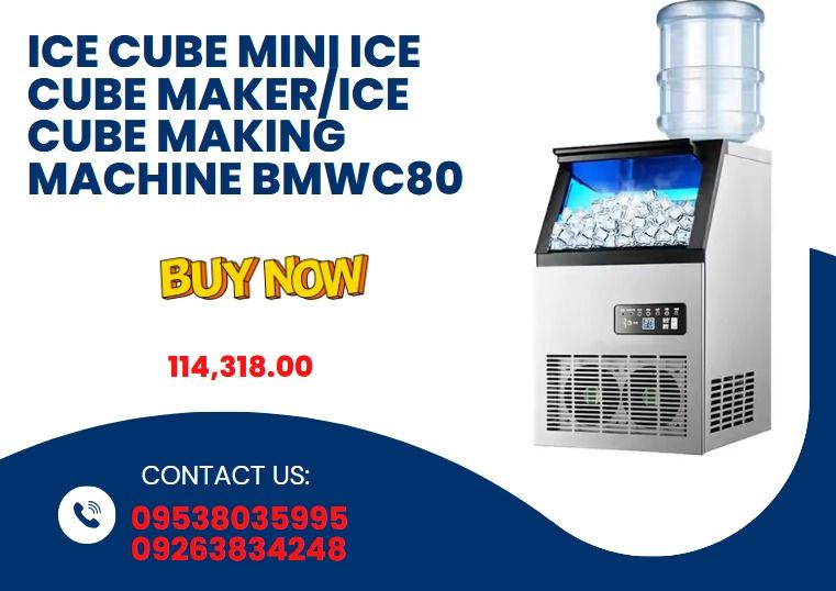 Ice Cube Mini Ice Cube Maker/Ice Cube Making Machine BMWC80 (Category: Ice-cream Makers) located in Caloocan City. Submitted by javierchec55656 (Listing ID 1351299648, Image 1). Description: Rated output 80KG/24H Voltage 220V50HZ1P Ice size 22*22*22mm or customize Refrigerant R290 Cooling way Air cooling Ice bin capacity 15KG Machine size 400*432*773mm Warranty 12 months Delivery 5 days Packing way Carton Packing size 0.20CBM G.W. 31KG .