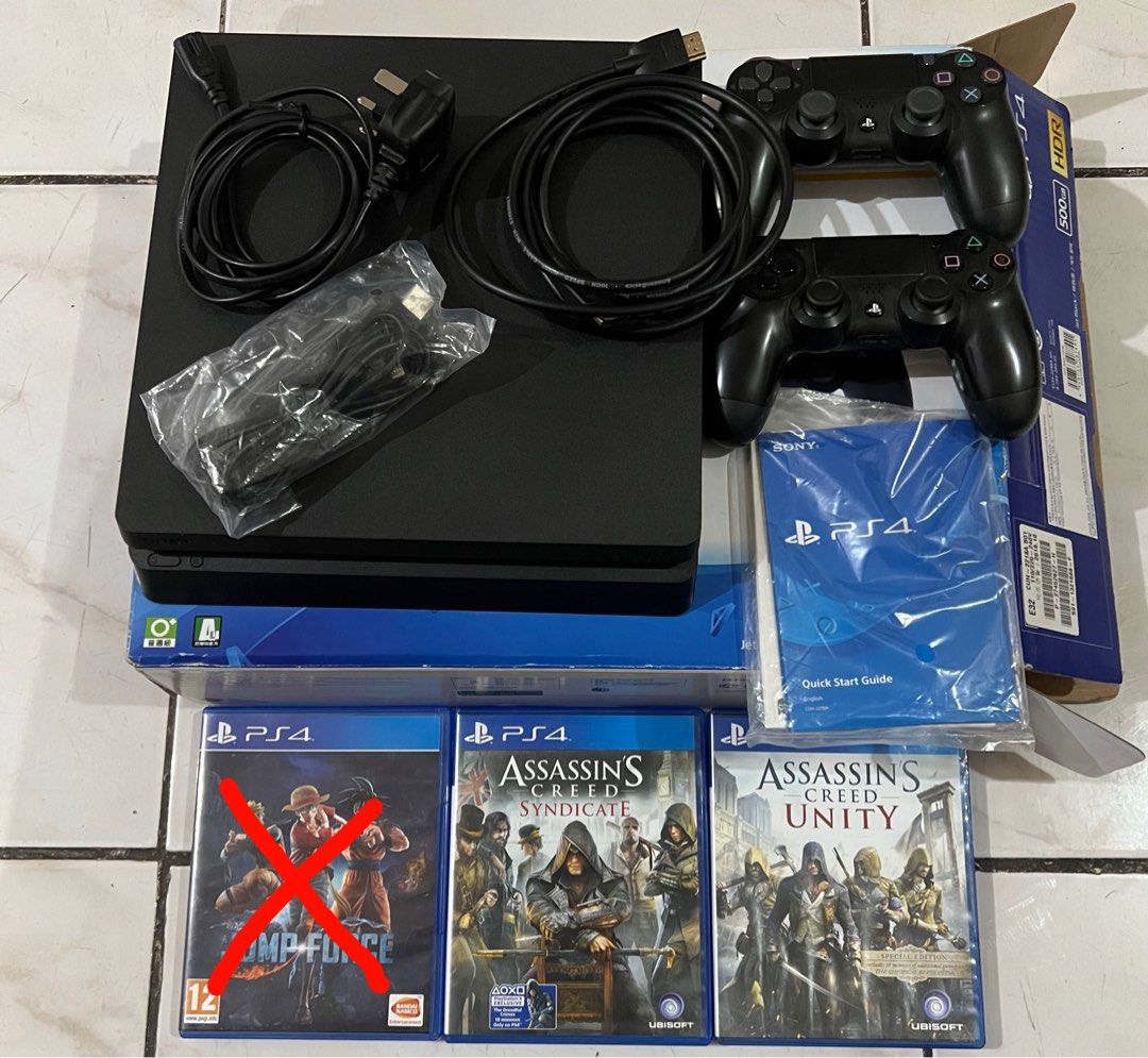PS4 Console System 500GB Jet Black (CUH-2218A B01) (Category: PlayStation) located in Quezon City. Submitted by gabilau (Listing ID 1284960427, Image 1). Description: PS4 Console System 500GB Jet Black (CUH-2218A B01) Complete with box Inclusions: 2 Original Controllers 2 games (Assassins Creed Syndicate and Assassins Creed Unity).