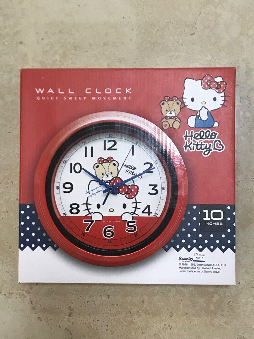 Sanrio Hello Kitty 10" Round Wall Clock (Category: Clocks) located in Pasay City. Submitted by kkalien (Listing ID 1351279133, Image 1). Description: Sanrio Hello Kitty Wall 10" Round Wall Clock Color: Pink and Red Size: 10 inches - The Quiet-Sweep second hand is designed to move continuously, eliminating annoying ticking sounds - Worry-free use in home, office, libraries, bedrooms and other quiet spaces The shipping fee would be shouldered by th