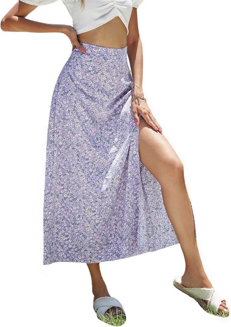SHEIN Floral Maxi Skirt (Category: Skirts) located in Pagbilao. Submitted by ajmm_29 (Listing ID 1351238282, Image 1). Description: Condition: Like new. Worn once. No flaws. Material: 100% Polyester Length: Midi Fabric: material has no stretch, thin but soft and comfy to wear Features: floral print, high waist, button details, zipper back Color: Lilac purple .