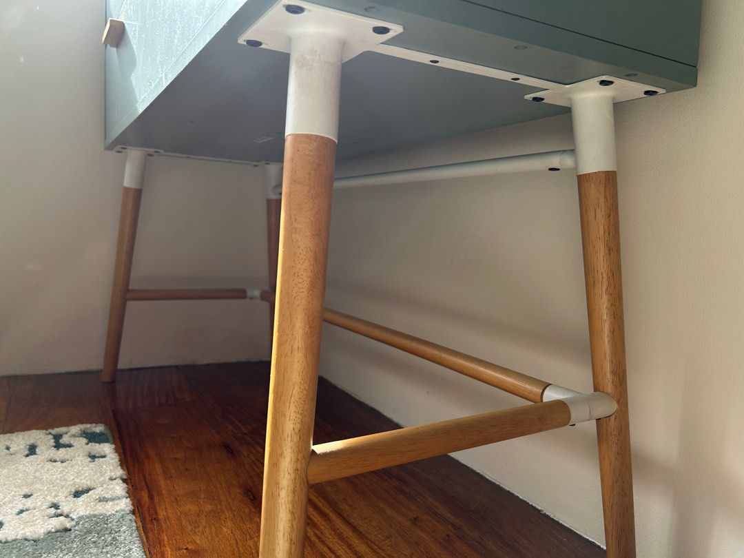 WEEKEND SALE - Study Table with Pull-Out Desk and Drawers (Category: Tables & Sets) located in Pasig City. Submitted by closet4hope (Listing ID 1351387033, Image 3). Description: Bought from HipVan Singapore, retails for $699. See item: https://www.hipvan.com/products/arod-study-table-1m-sage-green NOTE: item has several minor defects ranging from scratches, paint chipping, and stains (please see last image of the post). Item still functions perf