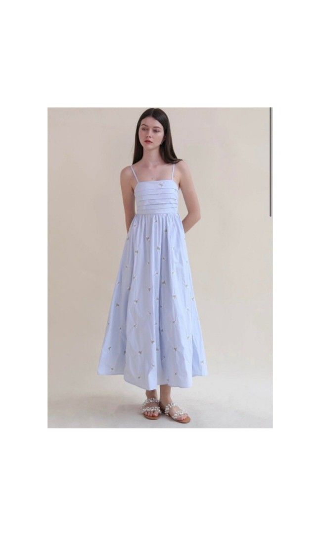 The Willow Label Kylie Embriodery Maxi in Powder Blue, Women's Fashion ...
