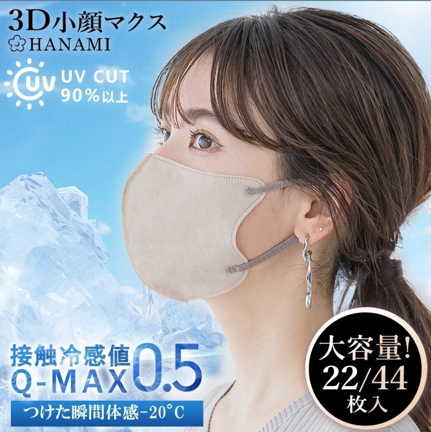 日本直送 HANAMI 冷感降溫立體3D小顏口罩 Cooling Mask (11片裝x2袋) | 高Q-MAX冷感值0.5, 運動產品, 行 ...