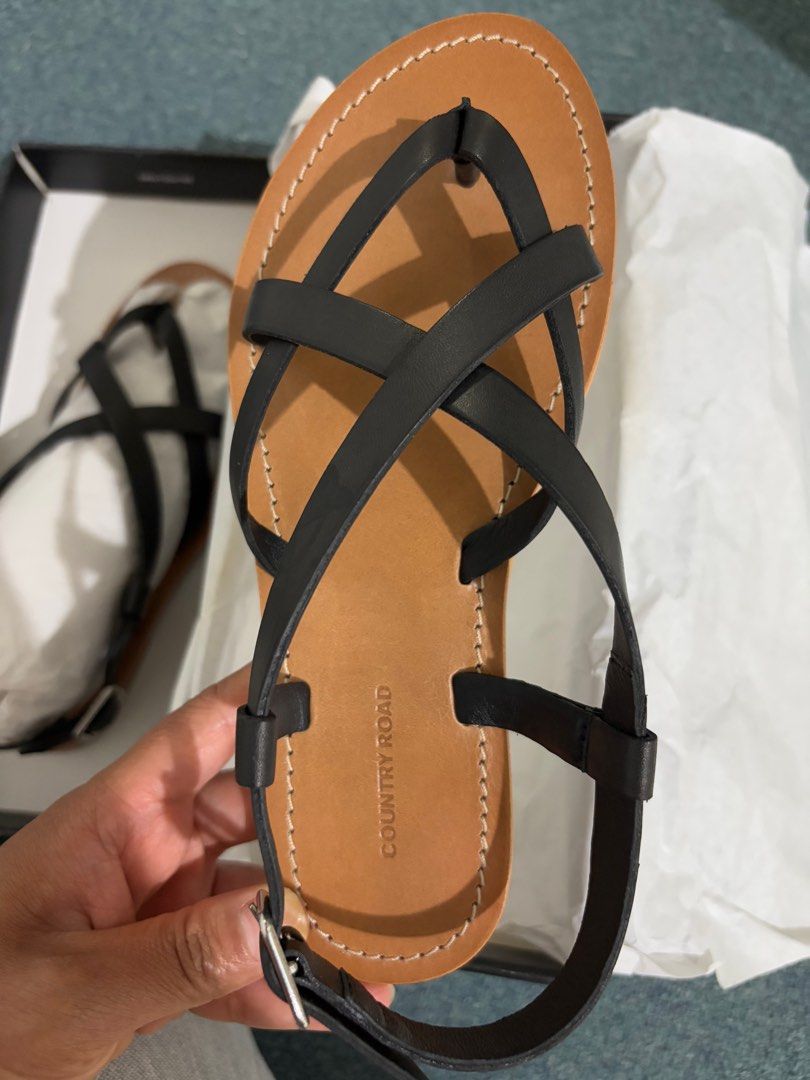 COUNTRY ROAD BRAND NEW LEATHER SANDALS (Category: Women's Shoes) located in Oakleigh South. Submitted by discountedandauthentic.makeup (Listing ID 1351599951, Image 2). Description: Brand new in original box. Never worn, perfect condition. No flaws or faults. 100% leather. .