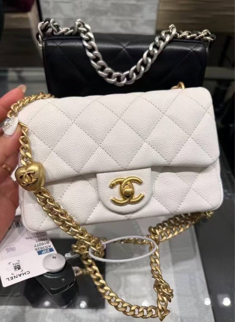 Chanel 23P white caviar sweetheart mini flap, Luxury, Bags & Wallets on ...