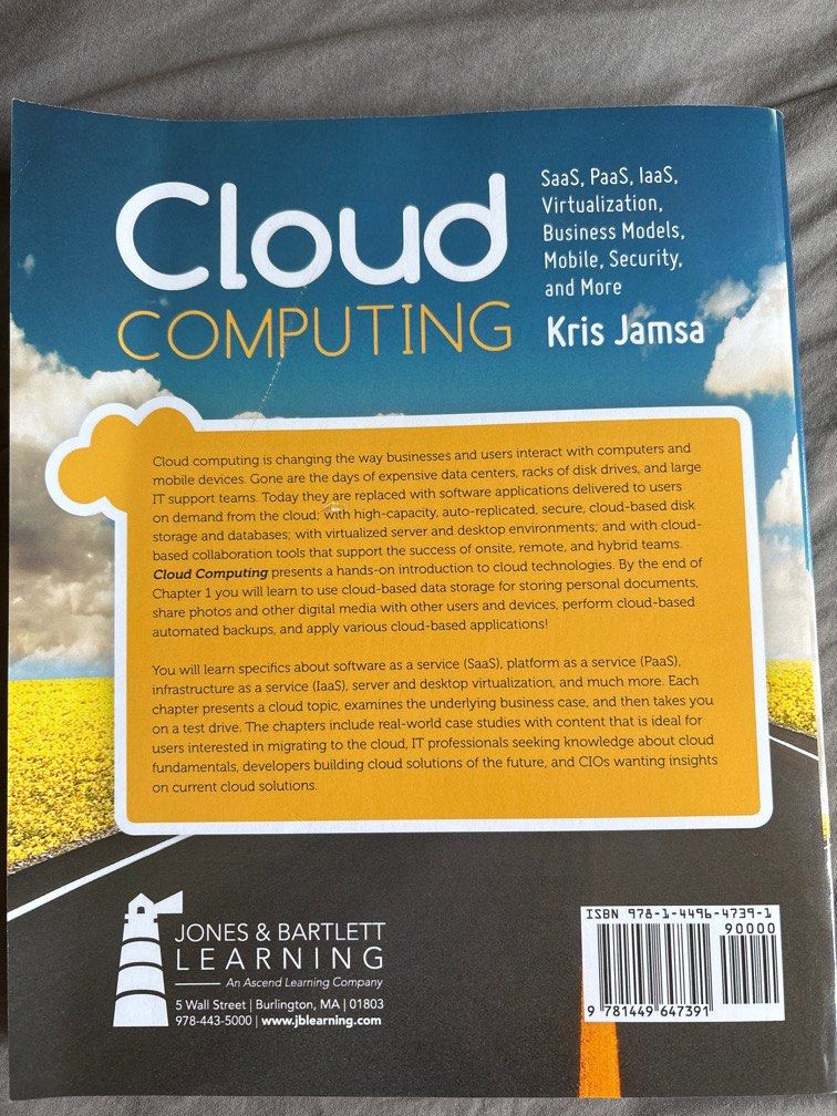 Cloud Computing (Category: Textbooks) located in Singapore. Submitted by yoonen (Listing ID 1351481471, Image 2). Description: Textbook given by school, has a sticker pasted on the cover. Have only flipped a few pages. Unused.