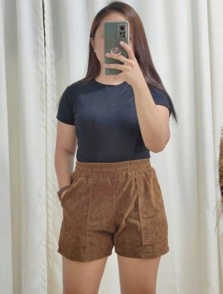 Corduroy Shorts High waisted with pockets (Category: Shorts) located in Manila. Submitted by rsr__ (Listing ID 1349327697, Image 2). Description: Brand new. Never been used Size 32-38 but stretchable Choco brown color available only.
