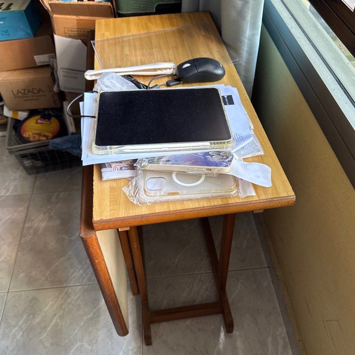 Foldable Table (Category: Tables & Sets) located in Singapore. Submitted by timtan8 (Listing ID 1351447532, Image 1). Description: height 70cm, 75 x 75cm when opened up as table. items on table not included. .