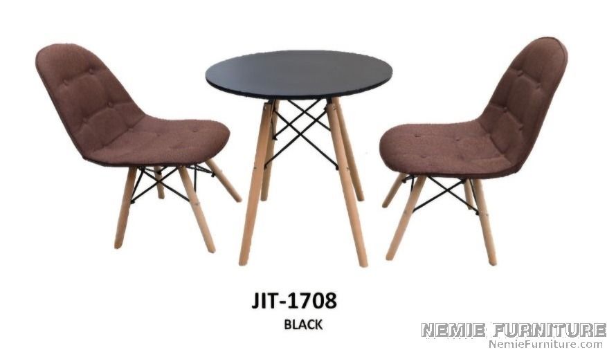 JIT 1708 dining table with 2 chairs (Category: Tables & Sets) located in Quezon City. Submitted by nemiefurniture (Listing ID 1351510568, Image 1). Description: scandinavian round table with 2 chairs table: 23.62" dia x 29.53"H chair: 17.50"L x 16"W x 34"H color: black table with brown chairs https://nemiefurniture.com Prices negotiable .