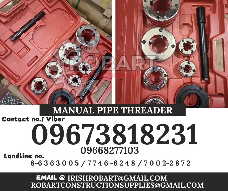 manual pipe threade (Category: Construction Tools & Equipment) located in Manila. Submitted by irishrobart_22 (Listing ID 1351518290, Image 1). Description: manual pipe threader 1/2"-2" 𝑹𝑶𝑩𝑨𝑹𝑻 𝑪𝑶𝑵𝑺𝑻𝑹𝑼𝑪𝑻𝑰𝑶𝑵 𝑺𝑼𝑷𝑷𝑳𝑰𝑬𝑺 #RobartConstructionSupplies #constructionmaterials 🔵100% Trusted Supplier 🔵Competitive Price 🔵𝑾𝒆 𝒂𝒓𝒆 𝑫𝑻𝑰 𝑹𝒆𝒈𝒊𝒔𝒕𝒆𝒓𝒆𝒅 & 𝑩𝑰𝑹 𝐀𝐂𝐂𝐑𝐄𝐃𝐈𝐓𝐄𝐃 Products: ▫️Machinery ▫️Electrical ▫️Valve