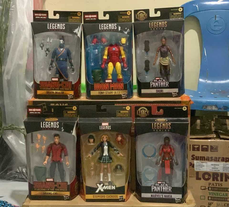 Marvel Legends (Category: Figurines & Statues) located in Pasig City. Submitted by bechay2 (Listing ID 1351445783, Image 1). Description: Death Dealer (KLB) 850 Tony Stark A.I. 1,300 - sold Shang-Chi 1,100 Shuri 750 Nakia 800 Stepford Cuckoos 1,400 MOP: Gcash Shipping: lalamove,LBC, J&T Meet Up Jollibee Pasig Mega Market Loc:Pinagbuhatan, Pasig.