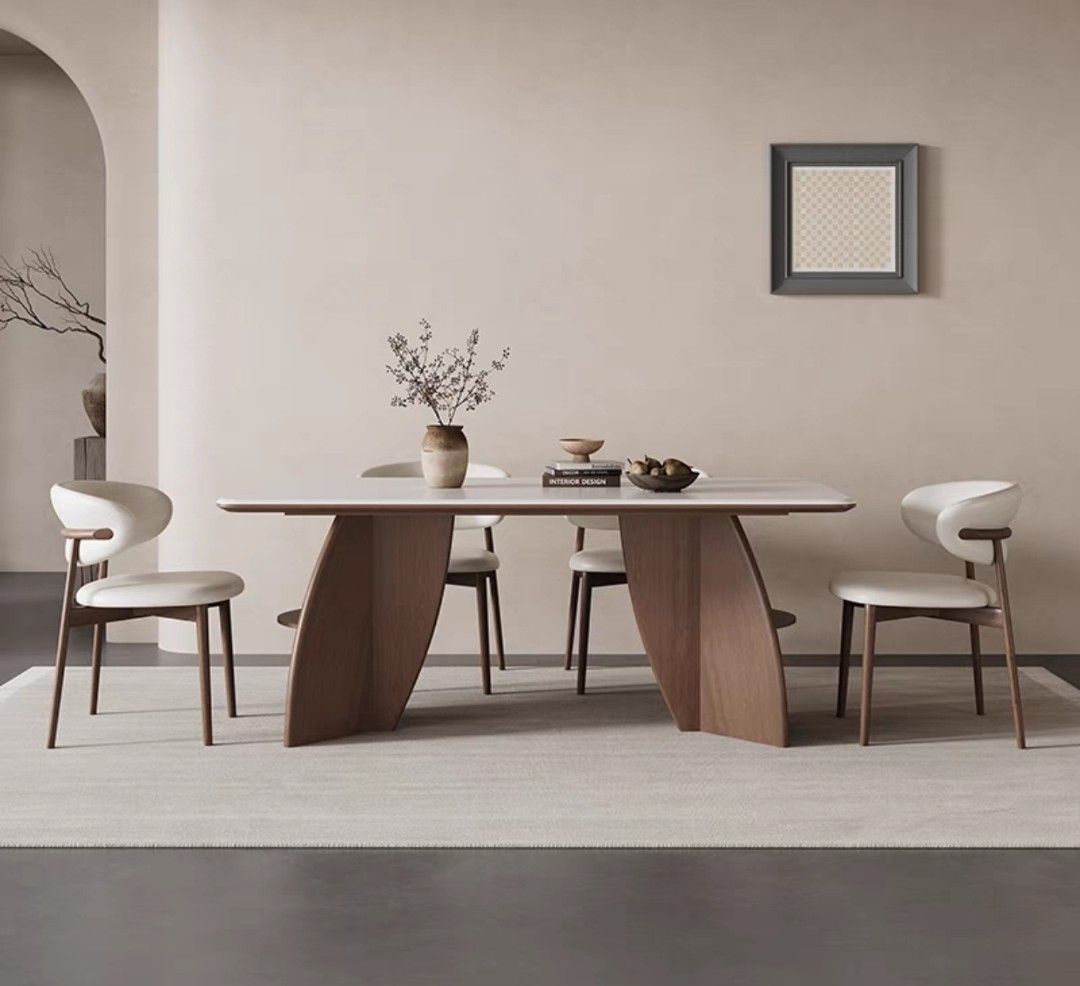 Table Scatch REEHRO Rock Slate Dining Table With Anti Scatch Leather Chair ...