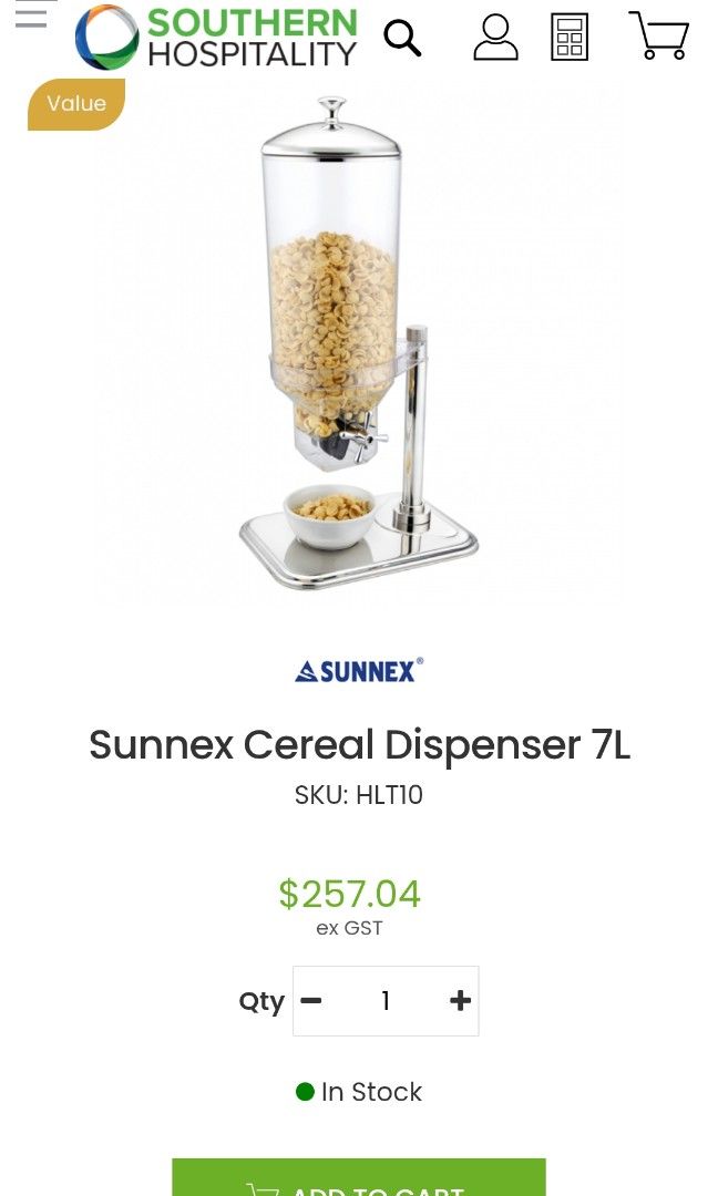 Sunnex Cereal Dispenser (Category: Pitchers & Dispensers) located in Quezon City. Submitted by kate_168 (Listing ID 1333016020, Image 2). Description: Original Sunnex Cereal Dispensers 2 on hand with box Unused/New P7,500 each (sale price) (Price comparison photo included in the post : price in usd w/o shipping costs & taxes; Price in monotaro before P19K+ each) Further discount will apply if you buy both MOP : Gcash or Cash upon in-person pick-u
