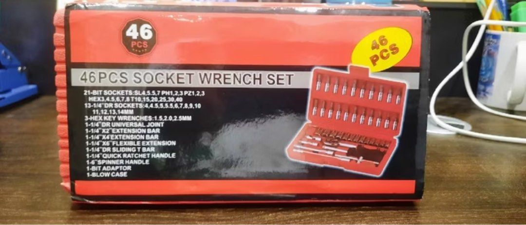 Tool set with box (Category: Home Improvement Tools & Accessories) located in Manila. Submitted by drinlima (Listing ID 1351550672, Image 2). Description: Tool set 46 in 1 box Heavy duty With casing For pick up delivery via lalamove your booking, same day delivery Trusted seller see rating Pm me if interested .