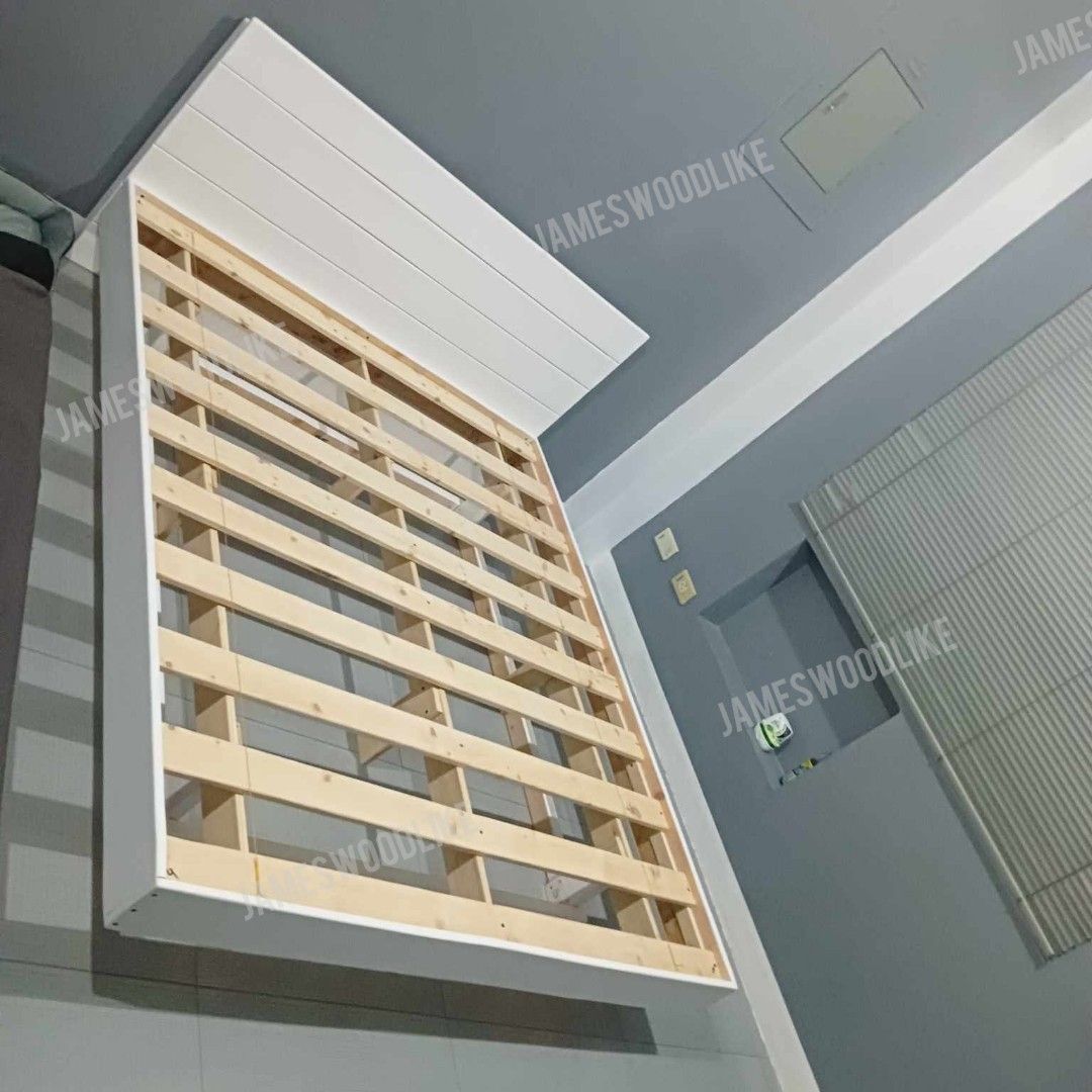 WHITE FLOATING BED (Category: Bed Frames & Mattresses) located in General Trias. Submitted by jameswoodlike (Listing ID 1351537324, Image 2). Description: FLOATING BED model: Queen size 60x75 --also available in all sizes, custom size is also available finish: White Paint Finish --also available in Black stain finish, natural varnish finish, walnut finish and more AFFORDABLE AND DURABLE BEDFRAMES available @ James WoodLike located @ Imus Cavite 0