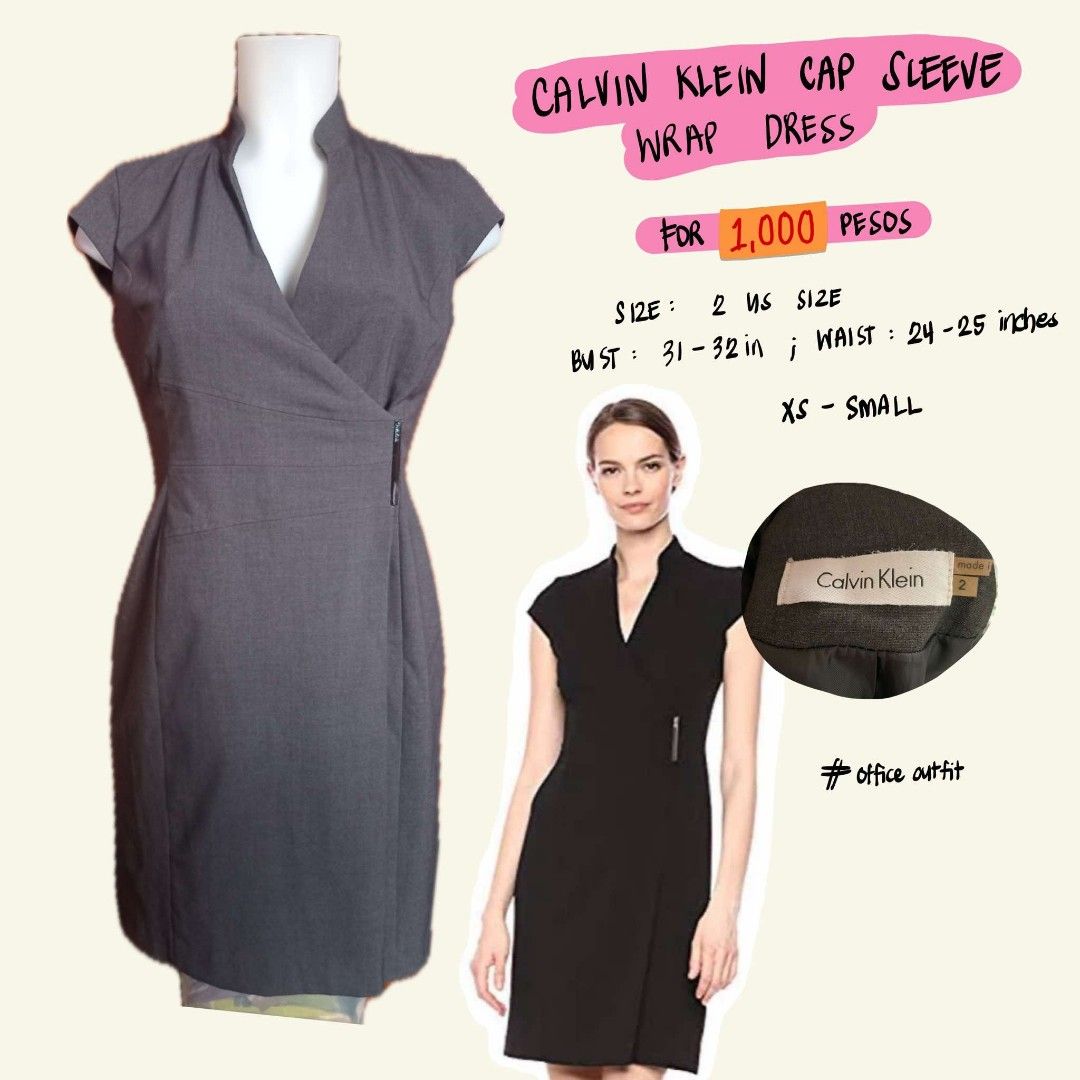 Calvin Klein Cap Sleeve Wrap Dress (Category: Dresses) located in Antipolo. Submitted by clutteredge (Listing ID 1351738825, Image 1). Description: Calvin Klein Cap Sleeve Wrap Dress Size 2 US Size Bust: 31-32in; Waist: 24-25in XS-Small.