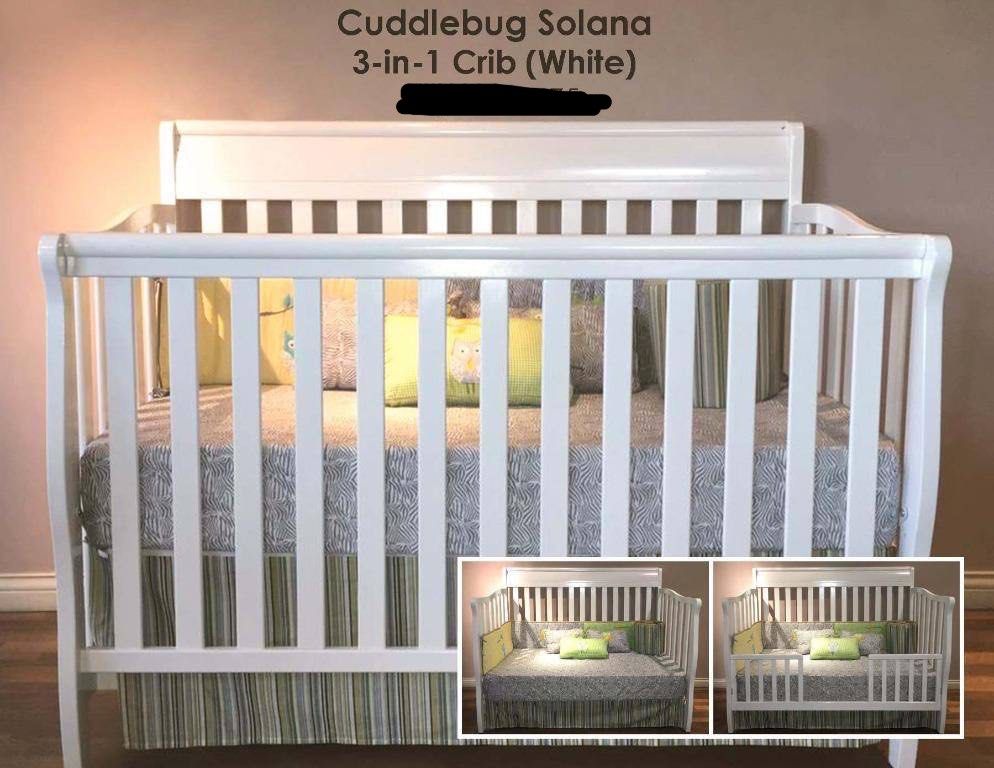 Cuddlebug Solana Crib (Category: Cots & Cribs) located in Pasig City. Submitted by repentanthoarder (Listing ID 1351745745, Image 1). Description: Cuddlebug Solana 3-in-1 Crib Slightly Used.