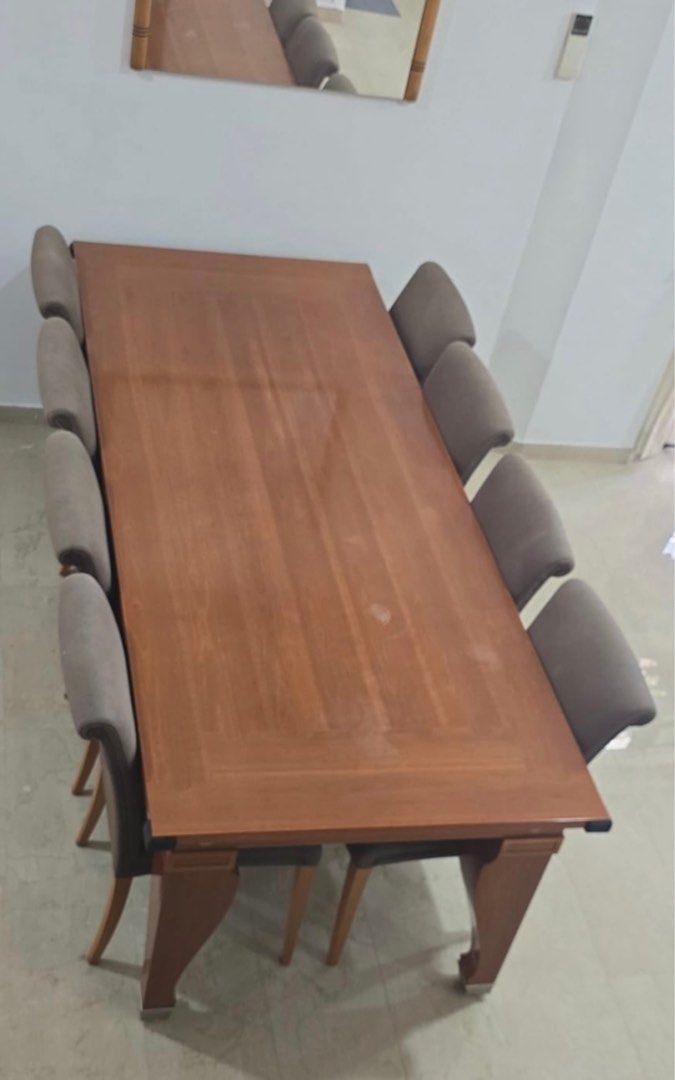 Dining Table Set (Category: Tables & Sets) located in Singapore. Submitted by ateep.kumar (Listing ID 1351697014, Image 1). Description: Dear Buyer, this is a solid cherry wood table that is rare and Designer Table & Chairs items. It is very hard to get it in the market now and the dining table had been imported from overseas. It had been well taken care for many years and currently we are moving house , sadly this memorable table could not fit i