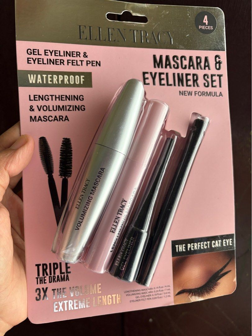 ELLEN TRACY Mascara and eyeliner set (Category: Makeup) located in Lingayen. Submitted by momsheebrandedstuffs (Listing ID 1351609253, Image 1). Description: 🛍️Brandnew ELLEN TRACY 4pc set ✅Original ✅galing USA .