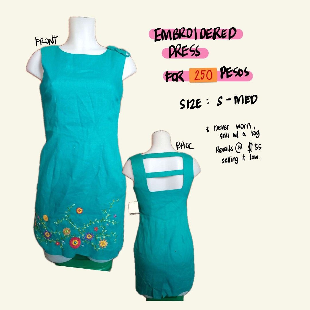 Embroidered Green Blue Dress (Category: Dresses) located in Antipolo. Submitted by clutteredge (Listing ID 1351741714, Image 1). Description: Embroidered Green Blue Dress Size: S-Med never worn, still with tag Retails @ $55 but selling at low.