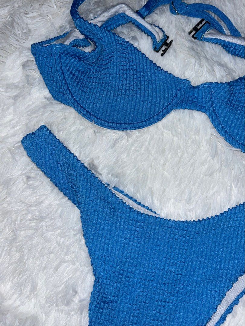 H&M Two-Piece Bikini Top and Panty (Category: Bikinis & Swimsuits) located in Quezon City. Submitted by thrift.store888 (Listing ID 1347374665, Image 2). Description: Color: Blue No Issue Small to Medium Frame.