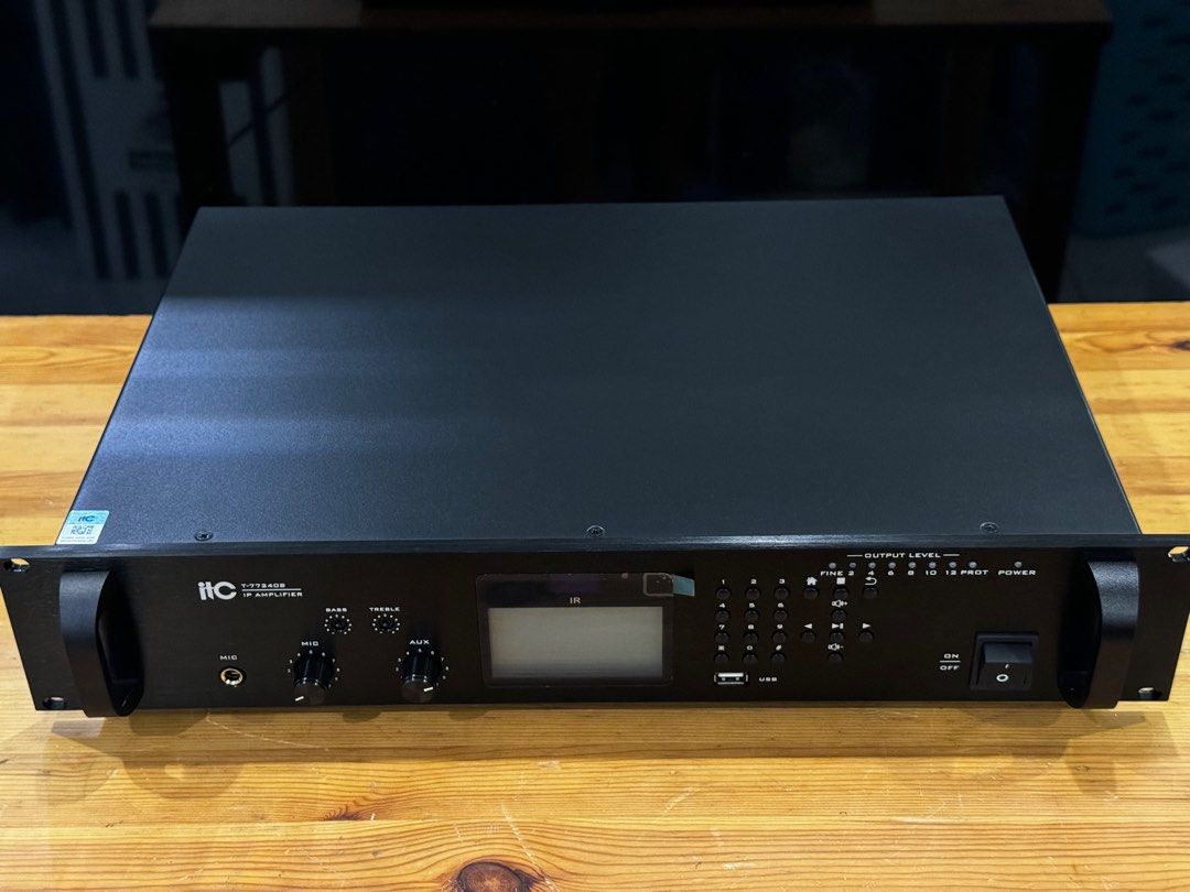 ICT Rack Mount Economic IP Amplifier (Category: Other Audio Equipment) located in Talisay. Submitted by kim_rey (Listing ID 1351621553, Image 2). Description: Rack Mount Network Audio Adapter with RMS 240W power amplifier, LAN CAT5 cable system Good as NEW (box opened but never been used) Complete with box & manuals Model: T-77240B T-77240B Technical Parameters: Model T-77240B Network Interface RJ45 Transmission Speed 100Mbps Communication Protoc