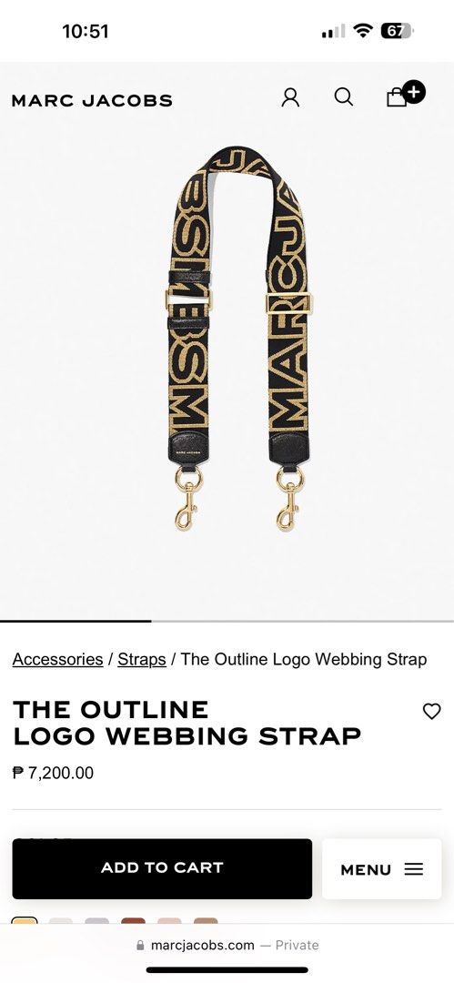 Original Marc Jacobs The outline Logo Webbing Strap (Category: Luxury Bags & Wallets) located in Marikina City. Submitted by jonap1 (Listing ID 1351625543, Image 3). Description: Only used it once No issues No scratches Will provide more photos if interested MOP: bank transfer or Gcash payment only. .