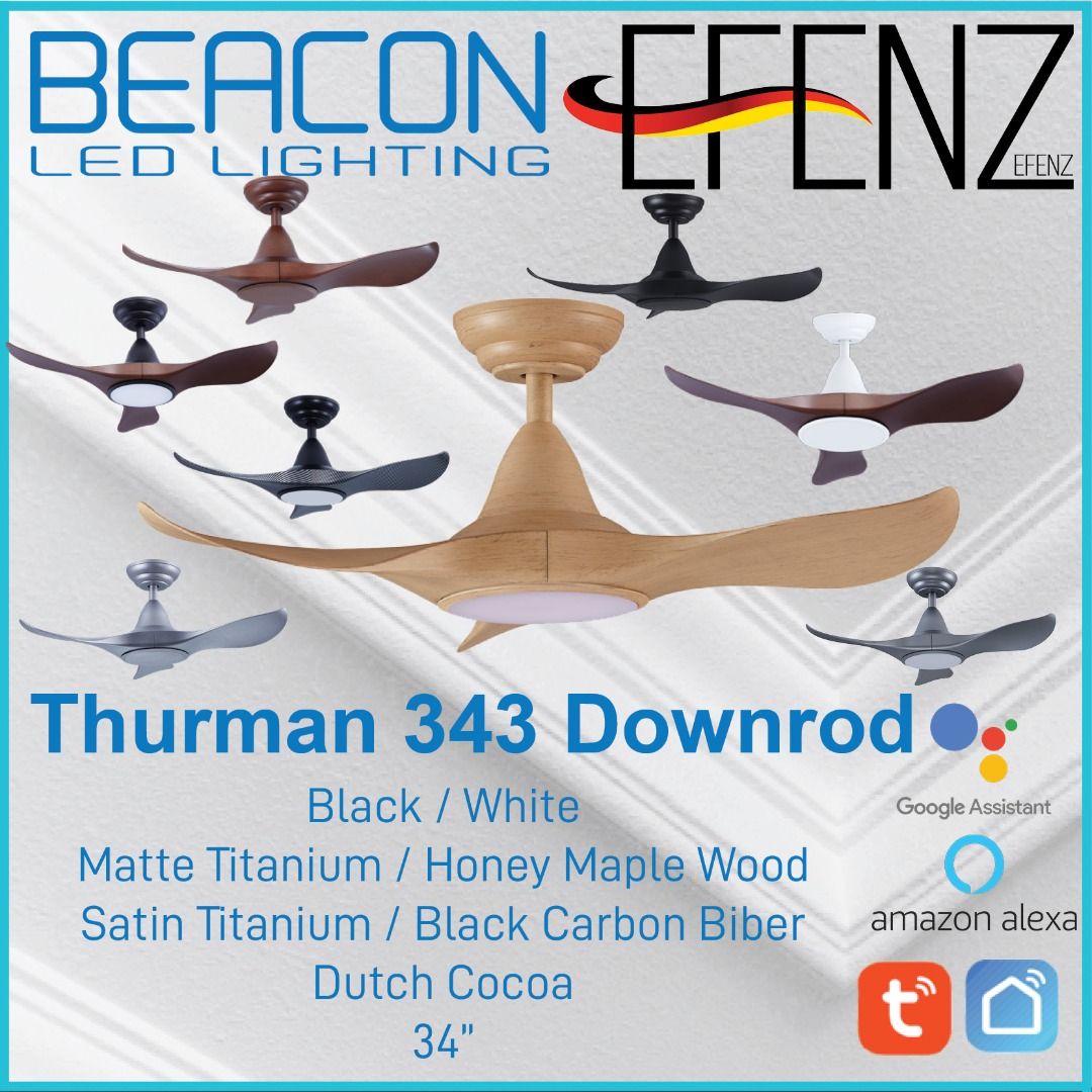 (SMART WIFI FAN) EFENZ Premium Ceiling Fan THURMAN 34 Inch Downrod ...