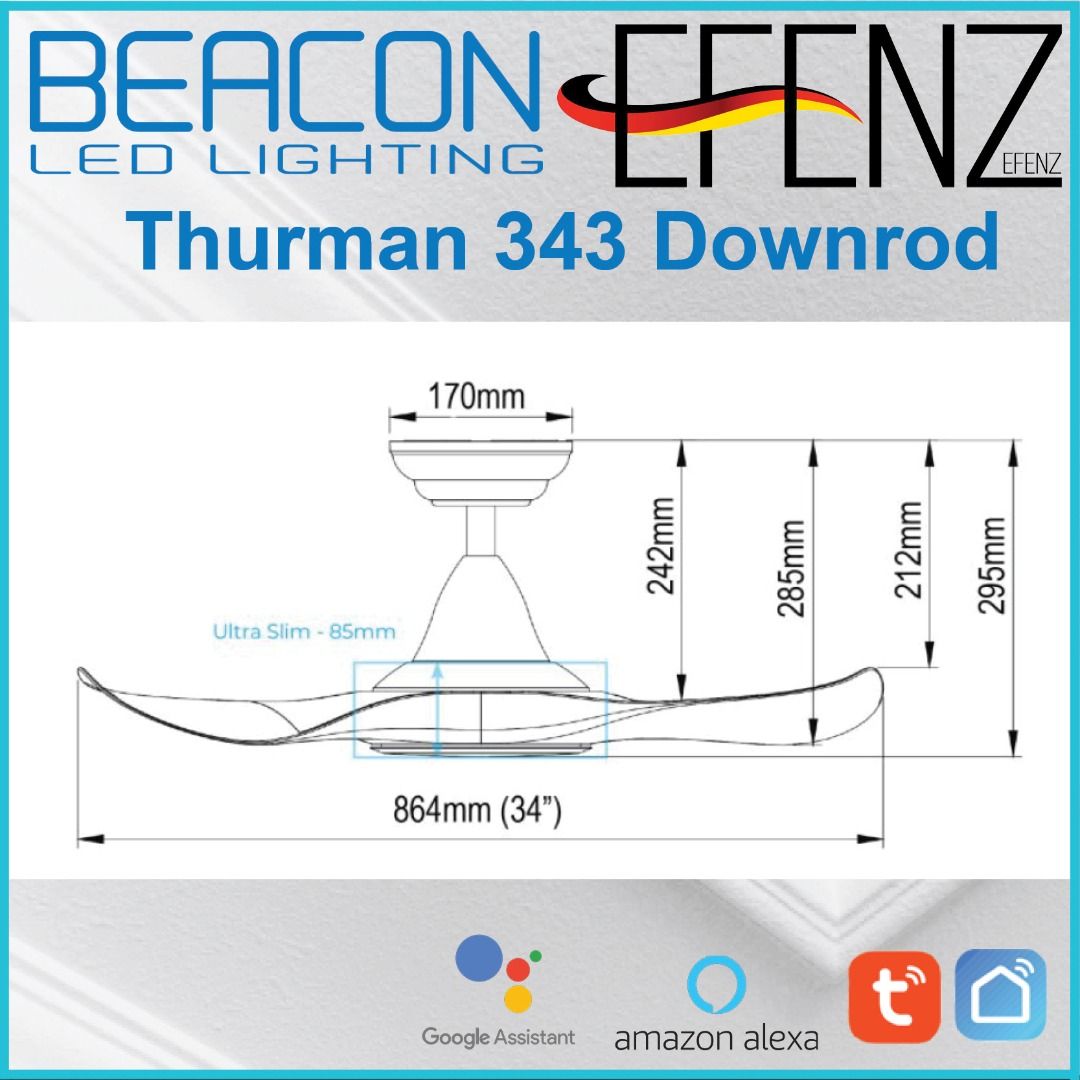 (SMART WIFI FAN) EFENZ Premium Ceiling Fan THURMAN 34 Inch Downrod ...