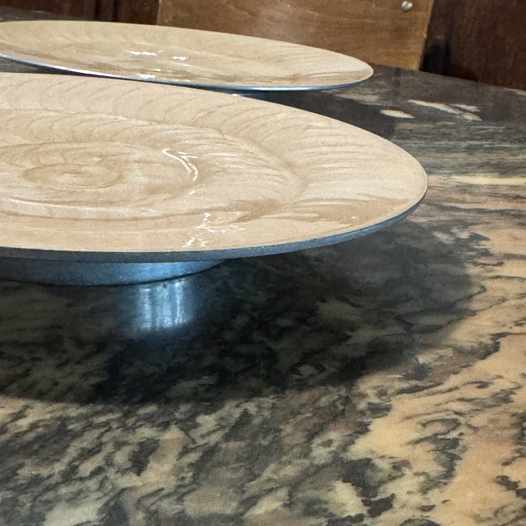 2 Decorative footed plate. For decor or food service. Price is for 2 pieces. (Category: Other Home Decor) located in Singapore. Submitted by just_one_suitcase_2 (Listing ID 1351801507, Image 3). Description: 2 low footed plates. Price is for 2 pieces. Has a shell like shimmery treatment with a gloss finish on a metal base. Made in India and purchased from The One in Dubai about 15 odd years ago. Used for display and also for food service Very mil