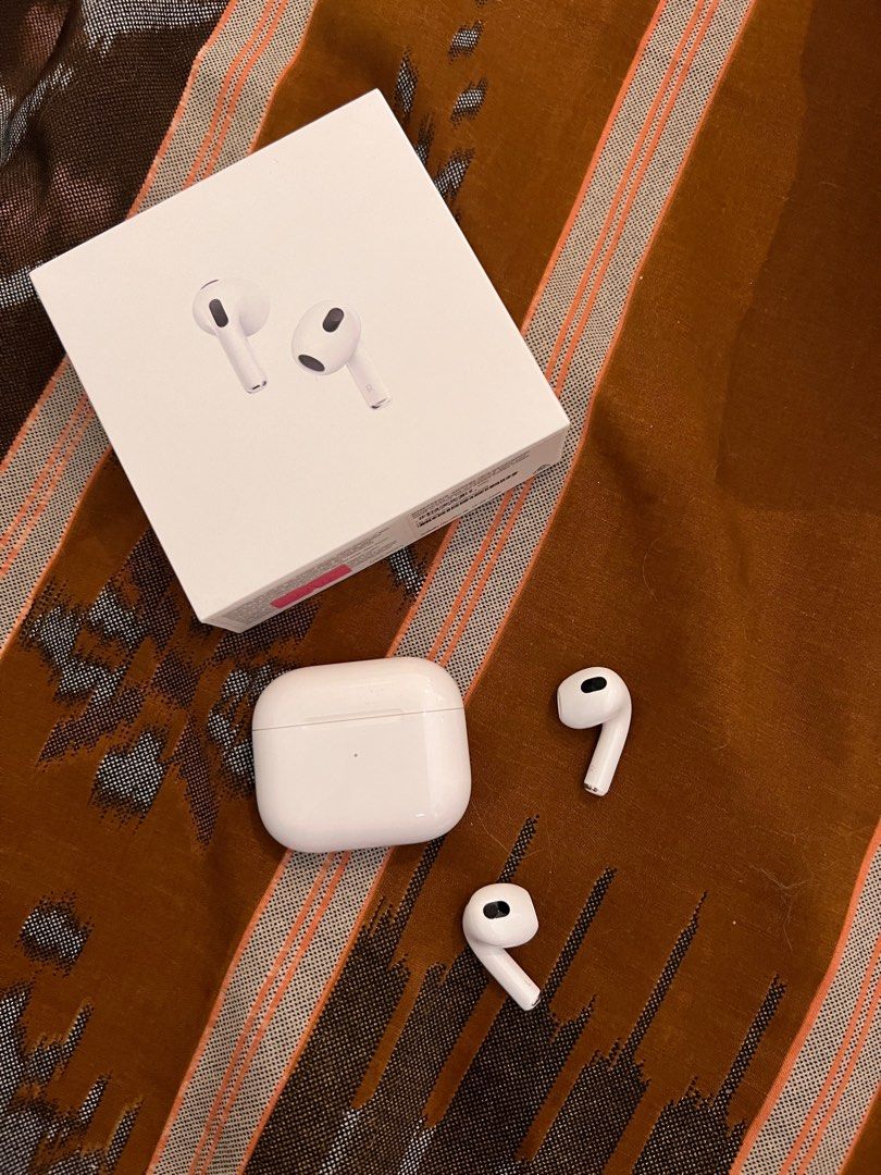 Airpods 3rd Gen magsafe (Category: Headphones & Headsets) located in Las Pinas. Submitted by shop.meriescloset (Listing ID 1351821681, Image 1). Description: Rfs: piercing so will switch to open ear or upgrade to max. Lightly used still due to daith and tragus piercings. Cable included never used Features Spatial audio with dynamic head tracking places sound all around you Adaptive EQ automatically tunes music to your ears All-new contoured desig