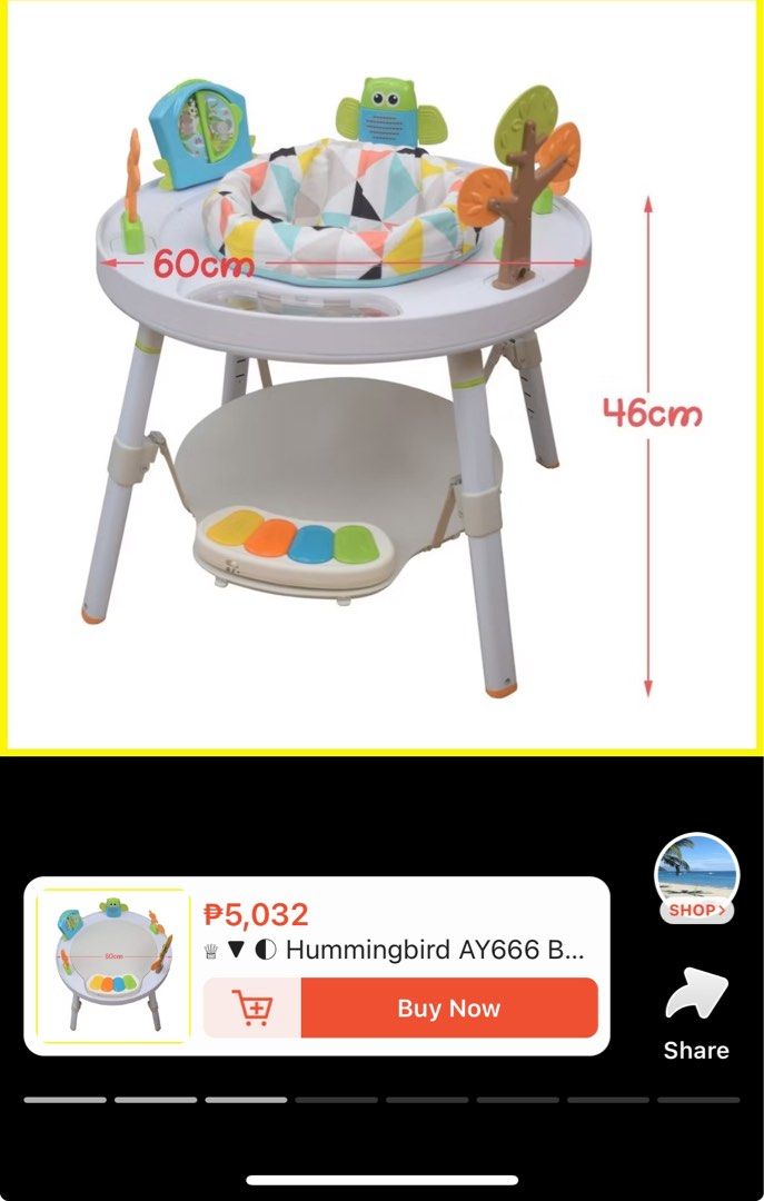 Baby activity table and bouncer (Category: Infant Playtime) located in Taguig. Submitted by joyce.prelovedph (Listing ID 1351865280, Image 3). Description: RFS outgrown Pasig city pick up Bdo or gcash payment .