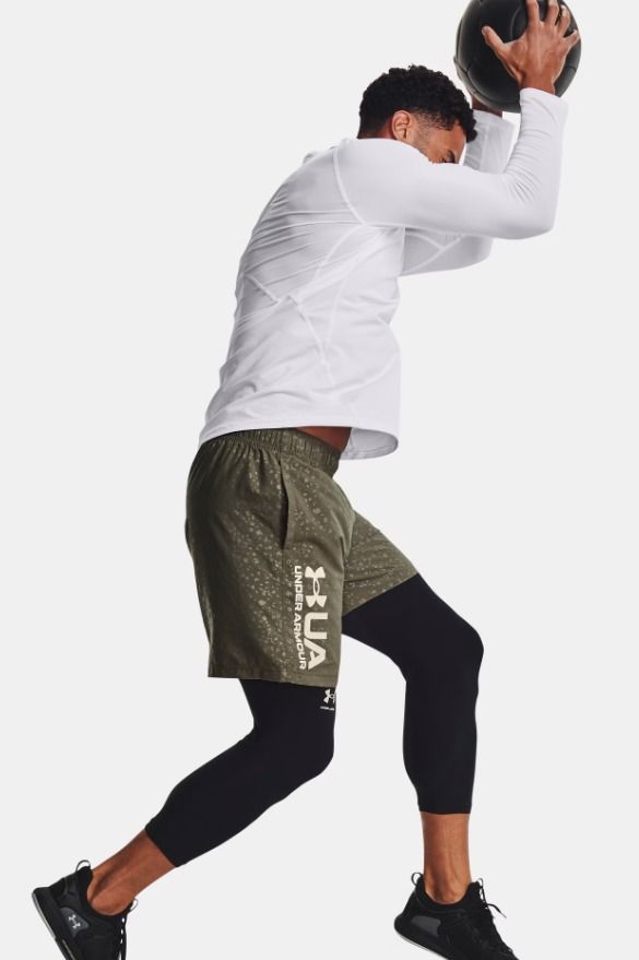 Celana Pendek Pria Olahraga Under Armour Mens UA Woven Emboss Shorts Hijau  Army Original Running Sepeda Lari Gym Fitness Renang Zumba Basket Badminton 