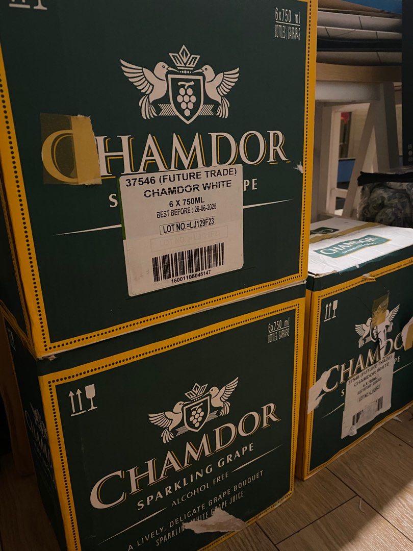 Chamdor Sparkling Grape Juice (6 bottles case) (Category: Beverages) located in Manila. Submitted by astrogirl911 (Listing ID 1351943520, Image 2). Description: SRP: P355/bottle Non-alcoholic, can be used for toasting 3 cases with 6 bottles each, can be bought separately or all together RFS: not used in event.